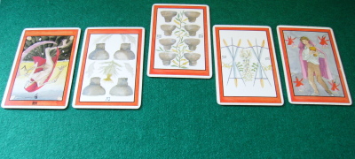 Tirada de Tarot de cinco cartas, hecha con el Tarot de Euskal Herria