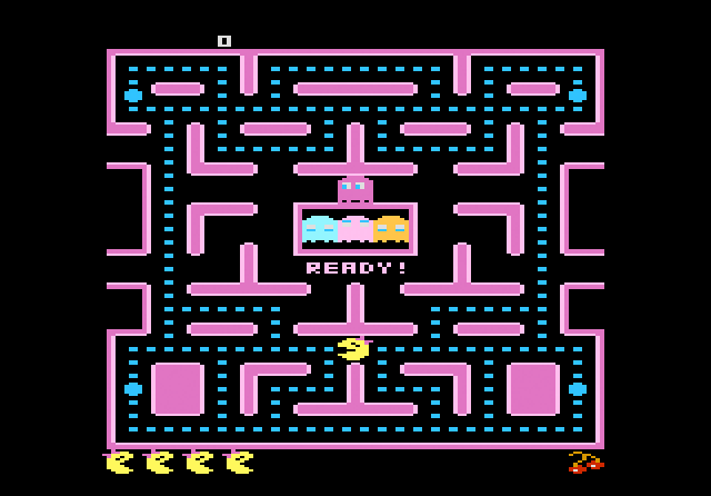 Captura de pantalla del videojuego pacman en un Atari 7800